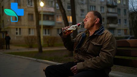 Мужчина сидит на лавочке и пьет пиво