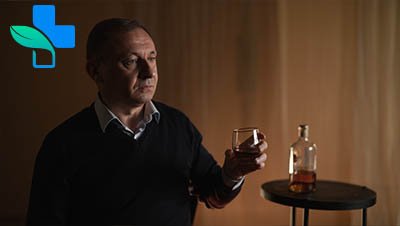 Мужчина держит в руке стакан с коньяком