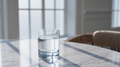 Стакан воды стоит на столе