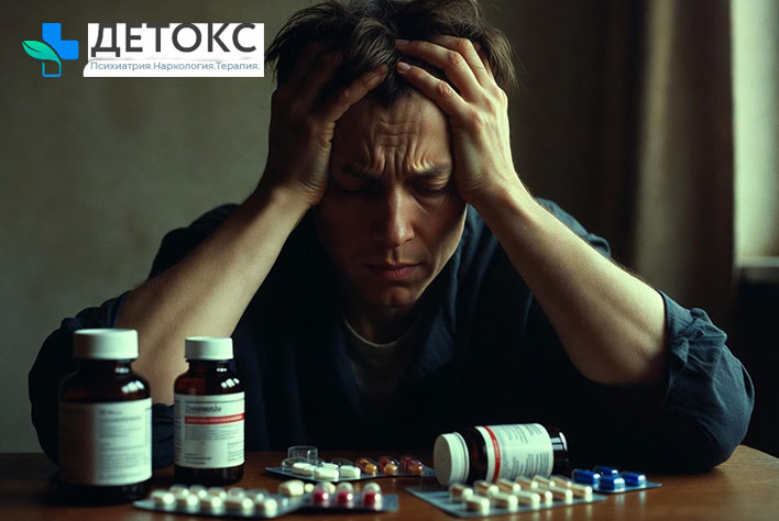 Человек держится руками за голову, испытывая дискомфорт от психостимуляторов