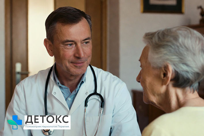 Психиатр осматривает пожилого пациента на дому